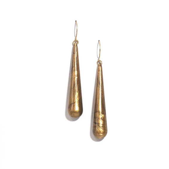 Metallic Antique Long Teardrop lucite Earrings - Picture 1 of 7